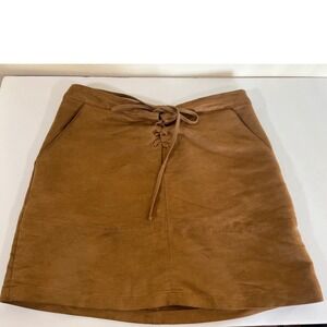 Lauren Conrad Faux Suede Mini Skirt Lace Up Front Pockets Brown - Women's Size 6